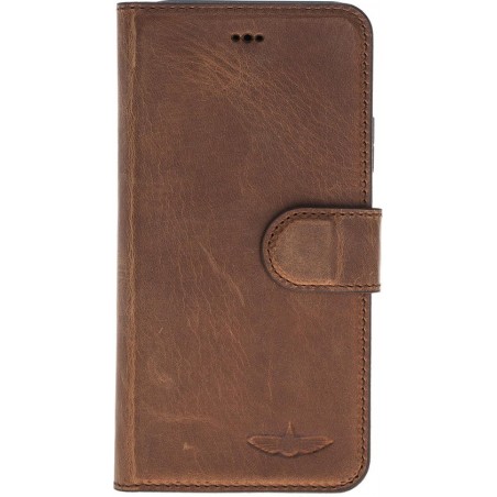 GALATA® Echt leer bookcase wallet Apple iPhone Xs Max kaartsleuven handarbeid door ambachtslieden antiek bruin hoesje