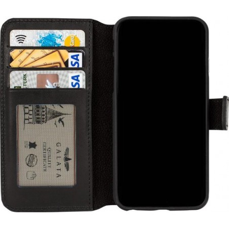 GALATA Echt leer bookcase wallet iPhone 11 hoesje - Zwart