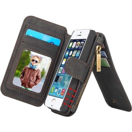 CASEME - Apple iPhone 5 / 5s / SE Retro Removable Wallet Case - Zwart