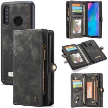 CaseMe Vintage Wallet Case Hoesje Huawei P30 Lite / P30 Lite New Edition - Zwart