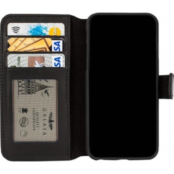 GALATA Echt leer bookcase wallet Samsung Galaxy A70 kaartsleuven handarbeid door ambachtslieden zwart hoesje