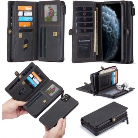 Leren Wallet met veel opbergruimte iPhone 11 - zwart - Caseme