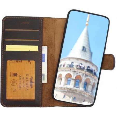 GALATA iPhone 6 Plus / 6s Plus afneembare 2in1 magneet echt leer bookcase hoesje - mokka bruin