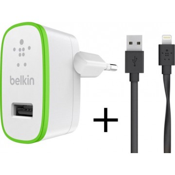 Belkin Telefoon Oplader 2.4A inclusief Belkin 1.2 Meter Apple Lightning Kabel F8J040VFWHT-F8J148BT04-BLK