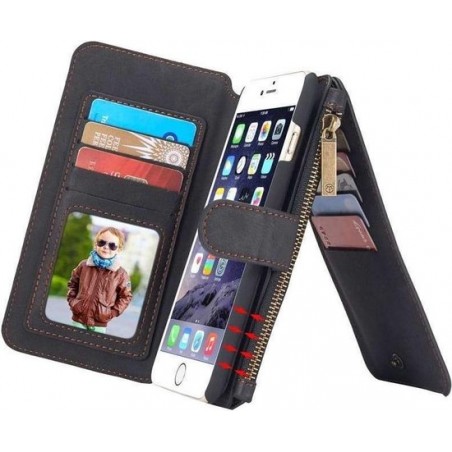 CASEME - Apple iPhone 6 Plus / 6s Plus Retro Removable Wallet Case - Zwart