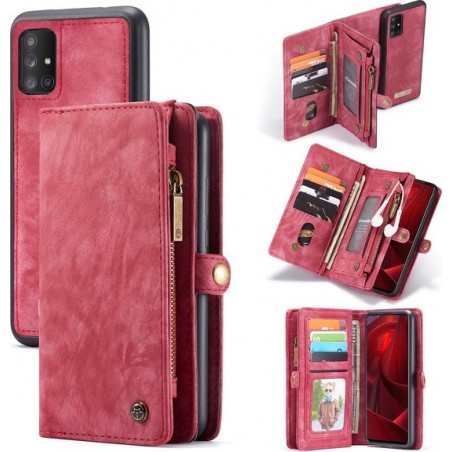 Caseme - vintage 2 in 1 portemonnee hoes - Samsung Galaxy A51 - Rood