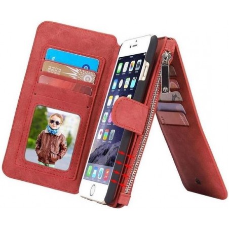 CASEME - Apple iPhone 6 Plus / 6s Plus Retro Removable Wallet Case - Rood