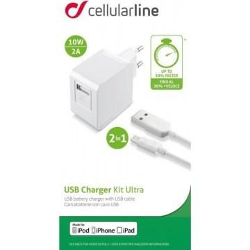 Cellularline ACHUSBMFIIPH2AW Oplader smartphone/ tablet wit 10W/2A