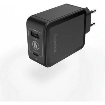 Hama Oplader, USB-C, Power Delivery (PD)/Qualcomm® + USB-A, 42 watt, zwart