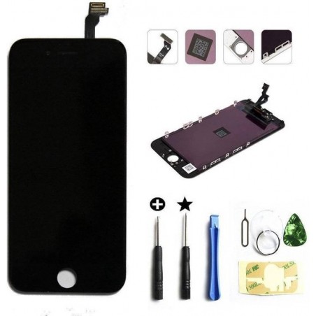 Compleet LCD / display / scherm voor Apple iPhone 6 zwart + toolkit + tempered glass screenprotector