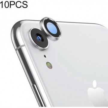 10 stuks titanium legering metalen camera lens beschermer gehard glas film voor iPhone XR (zilver)