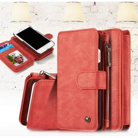 iphone 7 Luxe Lederen Portemonnee Hoesje - uitneembaar met backcover (rood)