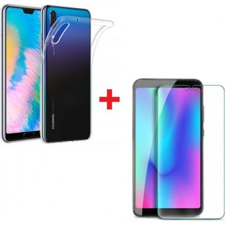 Huawei P30 Hoesje Transparant TPU Siliconen Soft Case + Tempered Glass Screenprotector