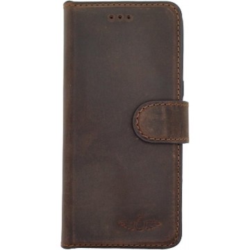 GALATA® Echte lederen bookcase wallet Samsung Galaxy A9 (2018) kaartsleuven handarbeid door ambachtslieden mokka bruin hoesje