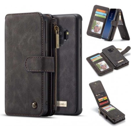 CASEME - Samsung Galaxy S9 Retro Removable Wallet Case - Zwart