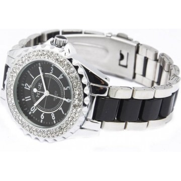 Let op type!! Zwarte wijzerplaat vrouwen Diamond Quartz Stainless Steel Watch / Watch (echt) paar