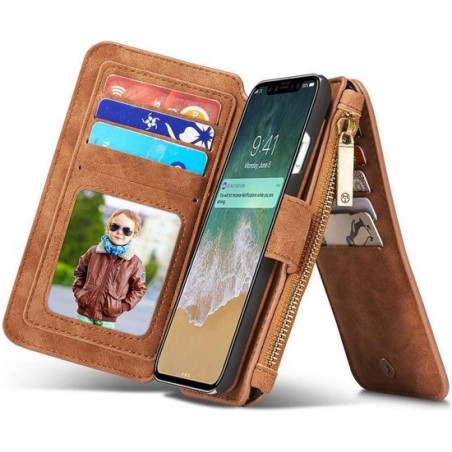 CASEME Apple iPhone Xs Max Retro Portemonnee Hoesje - Bruin