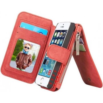 CASEME - Apple iPhone 5 / 5s / SE Retro Removable Wallet Case - Rood
