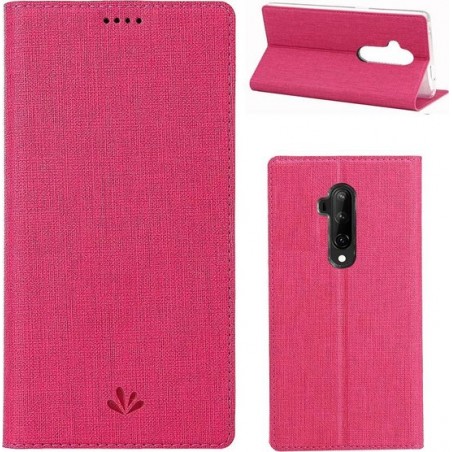 Voor OnePlus 7T Pro ViLi schokbestendig TPU + PU horizontale flip beschermhoes met kaartsleuf en houder (roze rood)