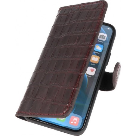 Galata Lederen iPhone 12 (Pro) Hoesje - BookCase - Krokodil Bordeaux Rood