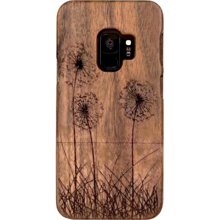 Houten Samsung S9 hoesje - walnoot - paardenbloemen