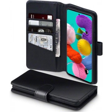 Samsung Galaxy A51 hoesje, MobyDefend luxe echt leren wallet bookcase, Zwart - Telefoonhoesje geschikt voor: Samsung Galaxy A51