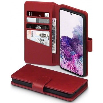 Samsung Galaxy S20 hoesje, MobyDefend luxe echt leren wallet bookcase, Rood - Telefoonhoesje geschikt voor: Samsung Galaxy S20