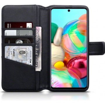 Samsung Galaxy A71 hoesje, MobyDefend luxe echt leren wallet bookcase, Zwart - Telefoonhoesje geschikt voor: Samsung Galaxy A71