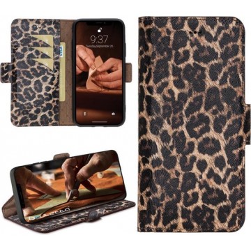 Bouletta - iPhone 12 - Lederen BookCase hoesje - Smooth Leopard