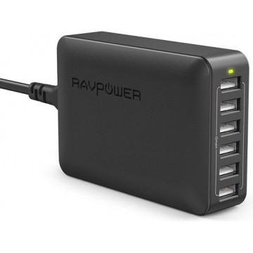 RAVPower RP-UC10-Black 60W 12A 6-Port USB Station with iSmart