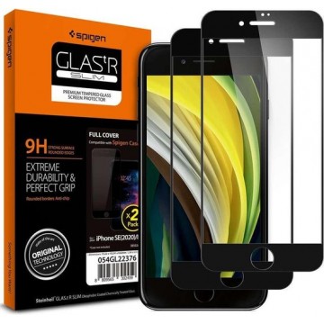 Spigen Full Cover Tempered Glass Apple iPhone SE 2020 Zwart -  (2 Stuks)