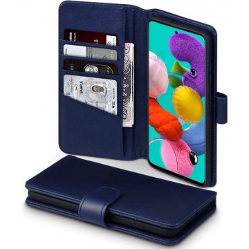 Samsung Galaxy A51 hoesje, MobyDefend luxe echt leren wallet bookcase, Blauw - Telefoonhoesje geschikt voor: Samsung Galaxy A51