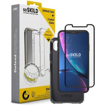 SoSkild iPhone Xr Defend Heavy Impact Case Smokey Grey and Tempered Glass Transparent