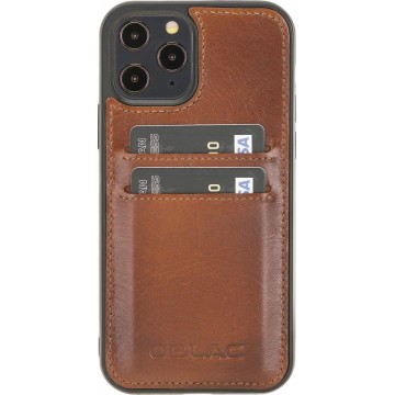 Hoesje iPhone 12 / 12 Pro 6.1'' Oblac® - Full-grain leer - Back Cover - 2 kaartvakken - Cognac Bruin