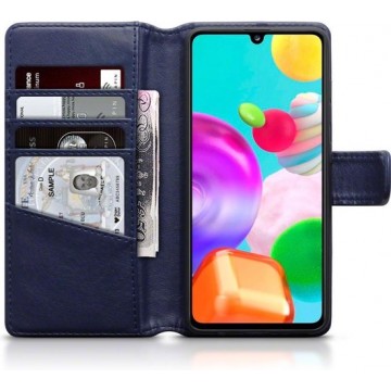 Samsung Galaxy A41 hoesje, MobyDefend luxe echt leren wallet bookcase, Blauw - Telefoonhoesje geschikt voor: Samsung Galaxy A41