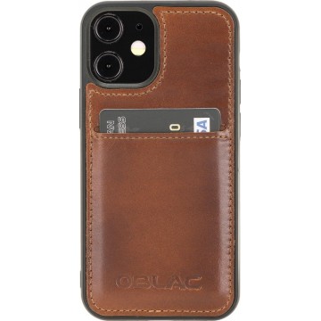 Hoesje iPhone 12 Mini 5.4'' Oblac® - Full-grain leer - Back Cover - 1 kaartvak - Cognac Bruin