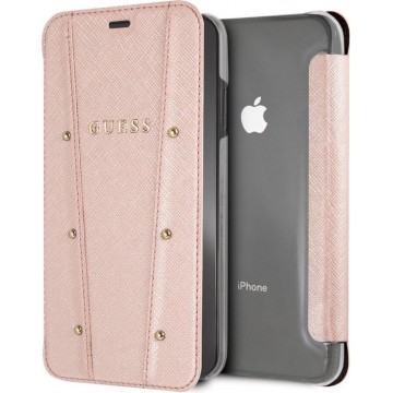 iPhone Xs Max Bookcase hoesje - Guess - Effen Rose goud - Kunstleer