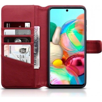 Samsung Galaxy A71 hoesje, MobyDefend luxe echt leren wallet bookcase, Rood - Telefoonhoesje geschikt voor: Samsung Galaxy A71