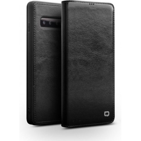 Qialino - echt lederen luxe wallet hoes - Samsung Galaxy S10 - Zwart