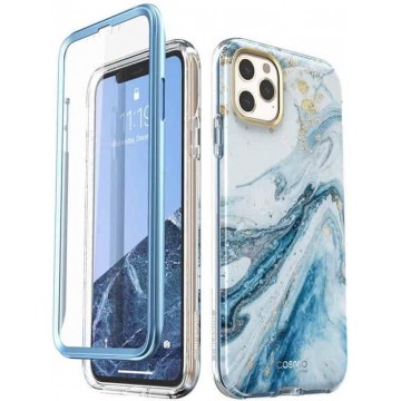 COSMO 360° Backcover Hoesje Met Screen Protector iPhone 11 Pro Max - Marble Blauw