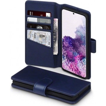 Samsung Galaxy S20 hoesje, MobyDefend luxe echt leren wallet bookcase, Blauw - Telefoonhoesje geschikt voor: Samsung Galaxy S20