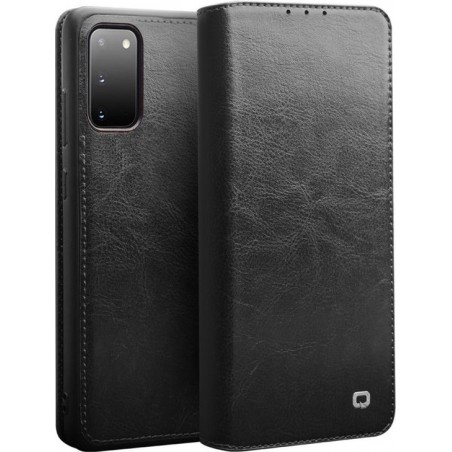 Qialino - echt lederen luxe wallet hoes - Samsung Galaxy S20 - Zwart