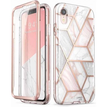 COSMO 360° Backcover Hoesje Met Screen Protector iPhone XR - Marble Wit