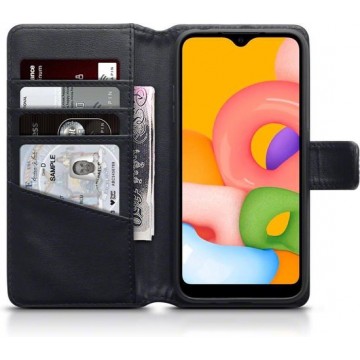 Samsung Galaxy A01 hoesje, MobyDefend luxe echt leren wallet bookcase, Zwart - Telefoonhoesje geschikt voor: Samsung Galaxy A01