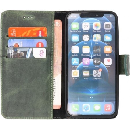 MP Case Echt Leer iPhone 12 (Pro) Hoesje Bookcase - Groen