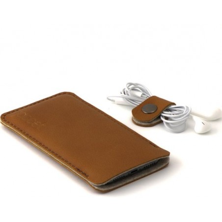 JACCET lederen Sony Xperia 1 II hoesje - Cognac kleur leer met bruin wolvilt - Handmade in Nederland