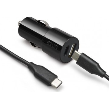 Azuri snelle autolader met USB-C en USB-A poort (incl. USB-C kabel) - 30W - Zwart