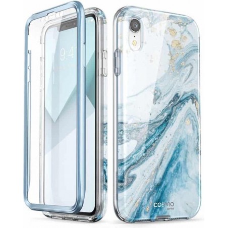 COSMO 360° Backcover Hoesje Met Screen Protector iPhone XR - Marble Blauw