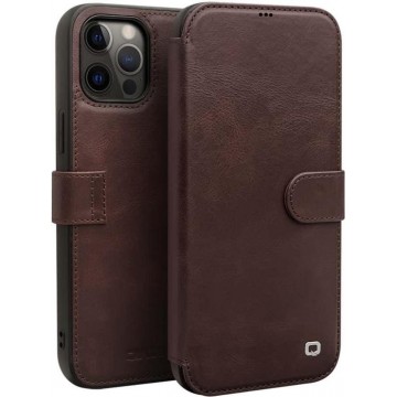 Qialino Luxe Genuine Leather Bookcase Hoesje iPhone 12 Pro Max - Donkerbruin