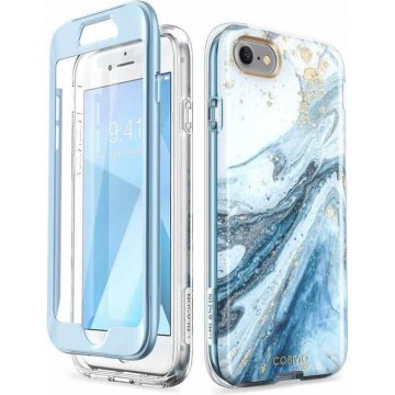 COSMO 360° Backcover Hoesje Met Screen Protector iPhone SE 2020 / 8 / 7 - Marble Blauw